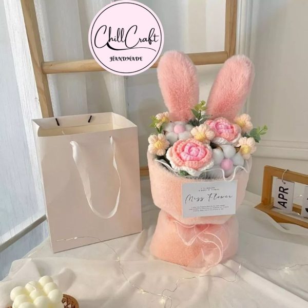 Bó hoa len tai thỏ 3 bông handmade – Chill Craft - Hình ảnh 2