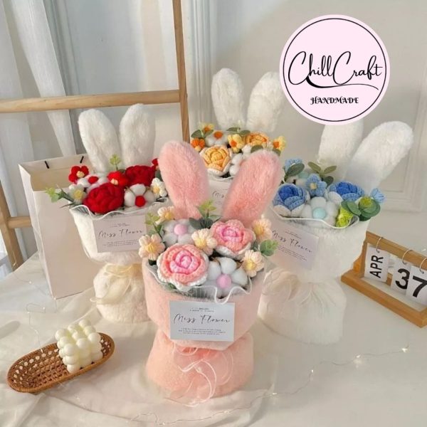 Bó hoa len tai thỏ 3 bông handmade – Chill Craft - Hình ảnh 4