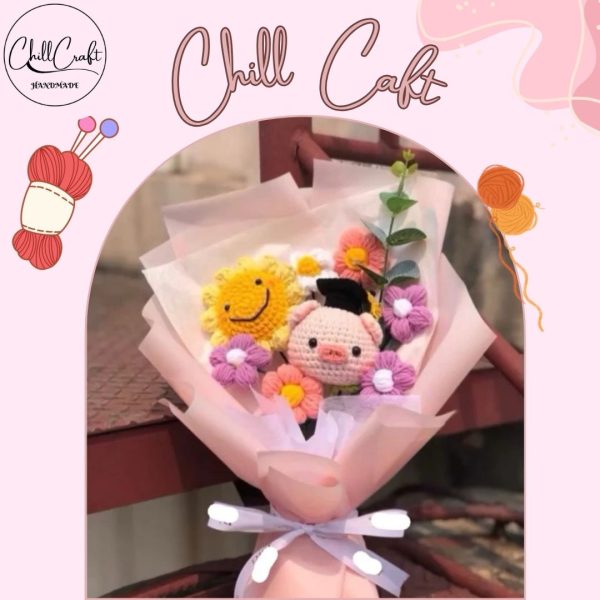 Bó hoa tốt nghiệp handmade, bó hoa len tốt nghiệp bông heo, thỏ làm quà tặng - Chill Craft